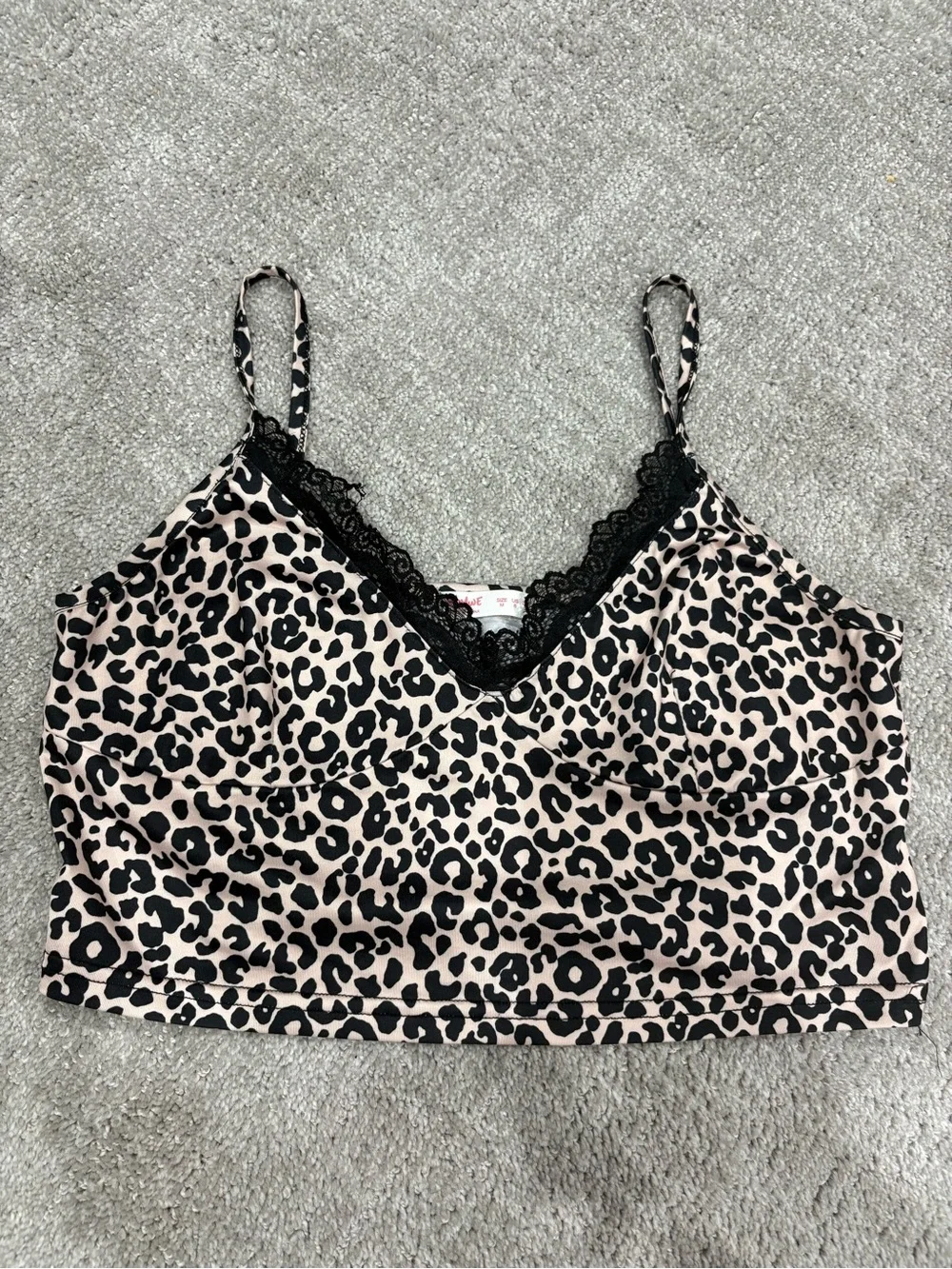 ROMWE Black & Beige Leopard Lace Trim Cami - Picture 1 of 3